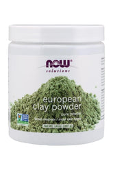 NOW European Clay Powder in a 397g jar, suitable for deep cleansing and detoxifying various skin types.